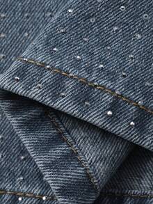 DAZY 休闲水洗水钻直筒女式牛仔裤 - 藍色 - 查看 7