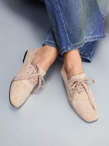 CUCCOO GRLICON 女士休闲百搭通勤系带平底鞋 - 杏色 - 查看 3