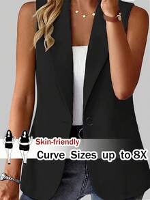 SHEIN CURVE+ Plus Size Women Fashionable Elegant Sleeveless Black Open Front Thin Blazer Office Tops Women Shrugs For Women - Black - View 1