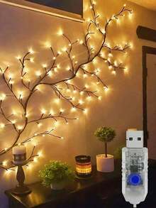 1PC Led Rattan Branch Lamp, Flexible, Suitable For Use In Rooms, Bedrooms, And As A Decorative Ambient Light For Walls, Adding A Warm And Inviting Atmosphere To Any Space. - Rattan light string - View 5