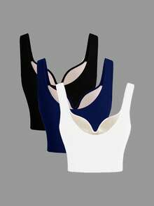 SHEIN Velisys Seamless Comfortable Sports Bra With Diamond Neckline - Multicolor - View 4