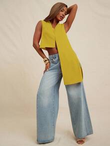 NYA SZN Top Sleeveless Drape Detail Flowy Modest Business Casual Everyday Basic Pleated Church Cute Basic Summer Fall Suitable For Commuting For Women - Yellow - View 4