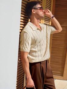 Manfinity CityGents 男士时尚休闲绞花针织短袖上衣 - 杏色 - 查看 1