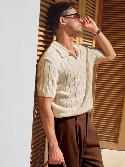 Manfinity CityGents Maglietta casual da uomo con maniche corte e lavorazione a trecce