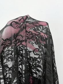 SHEIN EZwear 大码撞色甜心领蕾丝拼接长袖T恤 - 彩色 - 查看 8