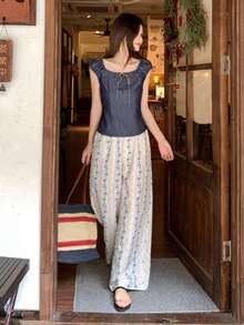 DAZY Women's Casual Lace-Up Design 2 Pieces Set, Versatile For Daily Wear, Summer - Blue - View 4