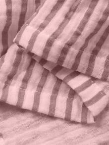 DAZY Pink Striped Loose Long Women Robe, Spring & Summer Sleepwear - Red - View 7