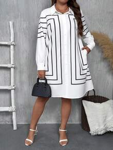EMERY ROSE Damen Lässig Gestreiftes Hemdkleid in Große Größen - Weiss - Übersicht 4