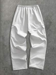 HIMLAND Men's Casual Multi-Pocket Elastic Waist Drawstring Design Pants - Light Grey - View 2