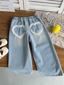 DAZY Young Girls Lace Heart Pattern Denim Jeans - Light Wash - View 3