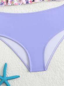 SHEIN Tween Girls' Cute Printed Bikini Set, Camisole Top & Bottoms, Random Print - Purple - View 5