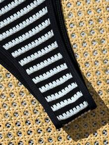 Swim Mod 2件套/组 2026 新款春夏女士特制面料泳衣及短裤，优雅沙滩度假泳装套装 - 黑與白 - 查看 6