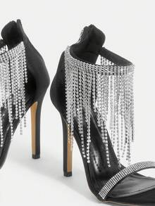 Glitzique Luxury Sparkling Diamond Sexy High Heels Sandals, Black Color With Zipper Strap, Rhinestone Stilettos, Comfortable Women's Super High Heels, Party & Wedding Shoes' Spring Shoes Summer Shoes - Black - View 7