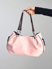 ROMWE Kawaii Túi đeo vai thời trang Châu Âu cổ điển, Túi xách nữ mềm mại thanh lịch - Hồng - Xem 6