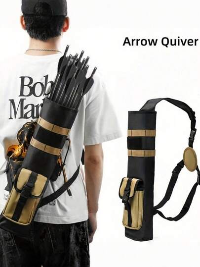 1 قطعة حقيبة سهام تكتيكية خفيفة الوزن باللون الخاكي/الأخضر العسكري/الأسود، ملحق رياضي للرماية بالقوس للصيد والمغامرات في الهواء الطلق