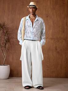 AKNOTIC Business Casual Men's Semi-Sheer Front Button Long Sleeve Casual Shirt Graphic Shirt Light Blue Graphic Shirt Sheer Shirt Men Light Blue Shirt Collared Shirt - Baby Blue - View 3