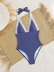 Swim Mod Women's Spring/Summer Beach Music Festival Polka Dot Lace Casual Cute Elegant Tie-Dye Wrap Dress Set - Multicolor - View 5