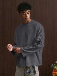 TOKVUE Áo thun dài tay nam kiểu dáng thường ngày in chữ cổ điển - Xám - Xem 5
