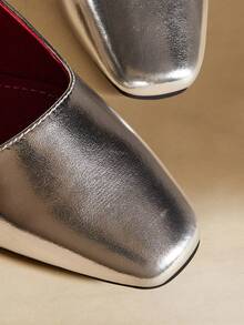 Rosivie Women's Elegant Buckle Belt Half Slippers Women Wear New Fairy Style French Fashion Thick Heel Comfortable Commuter Mule Sandals - Silver - View 5