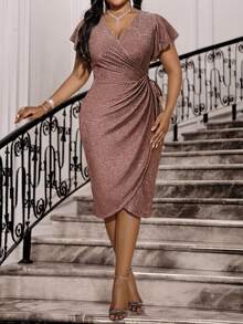 SHEIN Lady 大码优雅派对亮片系带连衣裙 - 彩色 - 查看 1