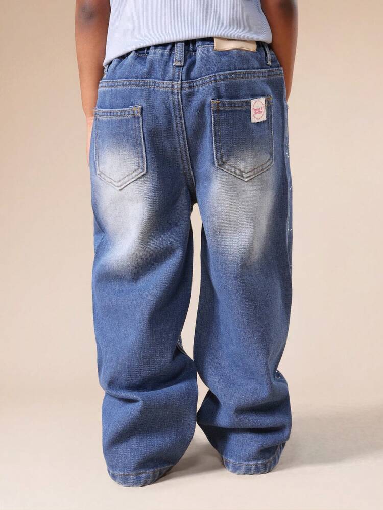 Vaqueros de pierna ancha con lazo de diamantes de imitación