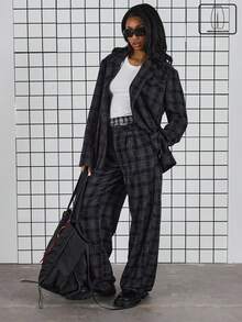 COUREZ Low Rise Mid Balloon Tailored Check Trousers /Y2K Spring Clothes For Women - Blue - View 1