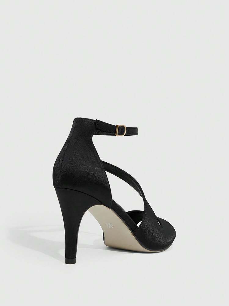 CUCCOO SZL Women's S-Shaped Pointed Toe High Heel Sandals With Ankle Strap, Stiletto Heel Dress Shoes For Commuting, Work, Afternoon Tea, Spring/Summer