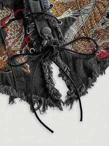 ROMWE J-Fashion 女士复古摩托车日系时尚新款中国风刺绣露背性感牛仔上衣 - 淺灰色 - 查看 4