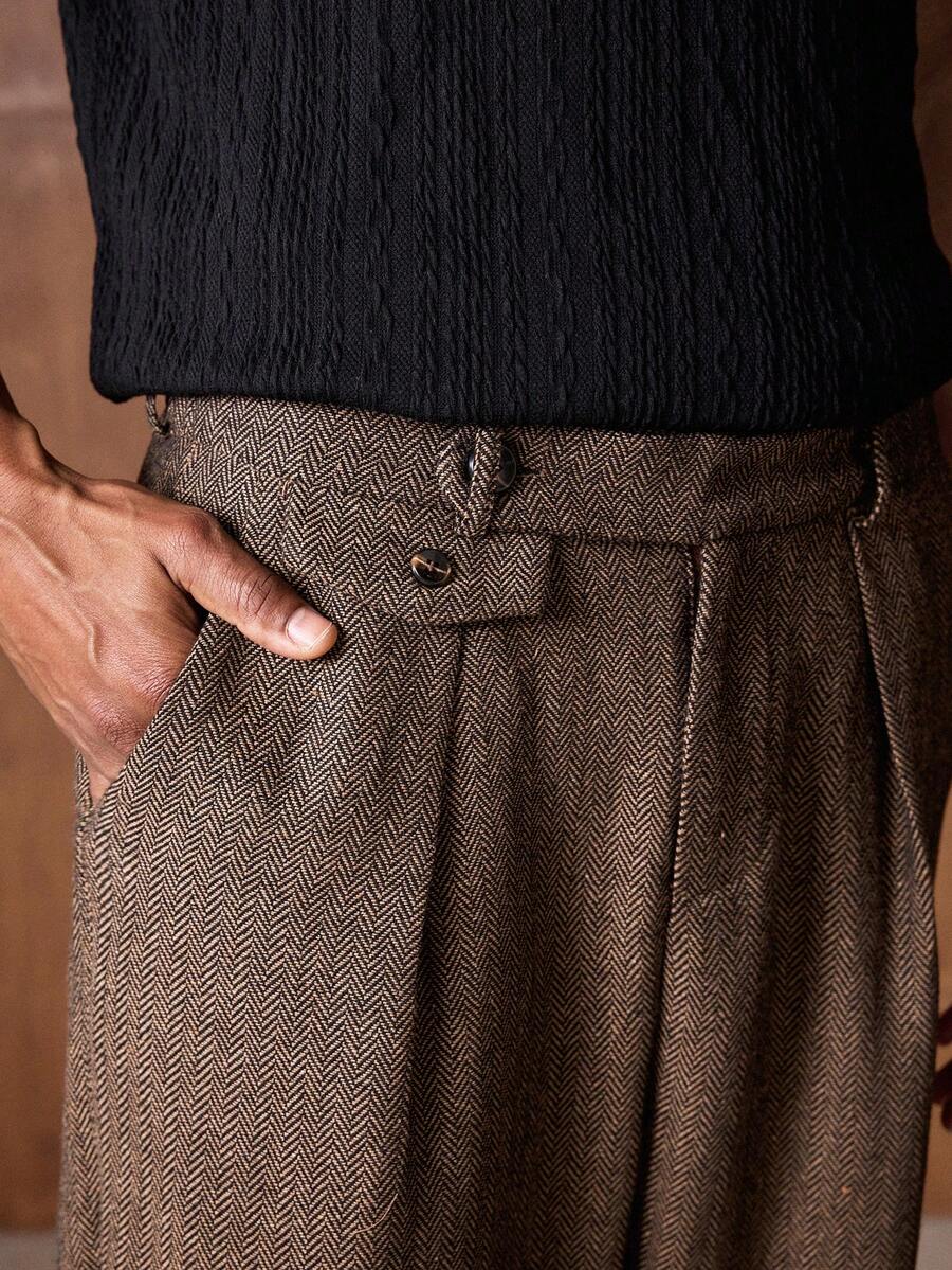 Business Casual AKNOTIC 男士人字纹斜插口袋休闲裤，适合圣诞派对、通勤、商务场合、送给男友的礼物、节日之选