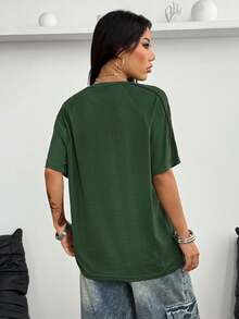 Coolane Áo thun nữ tay ngắn màu đen in chữ, phối màu, phong cách đường phố Y2K cá tính. - Màu xanh lá cây đậm - Xem 7