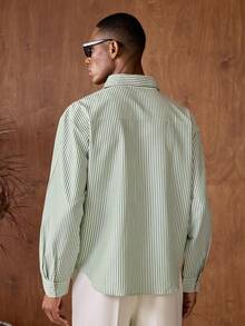 Business Casual Áo sơ mi nam kẻ sọc dệt kim kiểu dáng thường ngày, thích hợp cho việc đi làm. - xanh quân đội - Xem 8