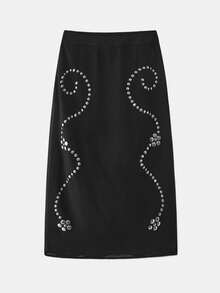 Maija Women's Black,Autumn,Elegant,Bar Party Long Chiffon Skirt,Floral Metallic Elements Hot Stamping Minimalist Urban Design For Summer Spring Graduation - Multicolor - View 3