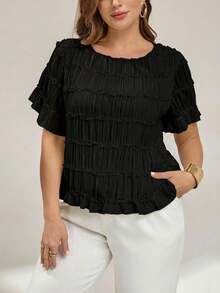 Auralis Áo kiểu nữ cỡ lớn thanh lịch bằng vải chiffon phối ren màu mơ, áo kiểu mùa hè dễ thương, áo tay ngắn, váy hẹn hò cho nữ, trang phục mùa thu cho nữ. - màu đen - Xem 5