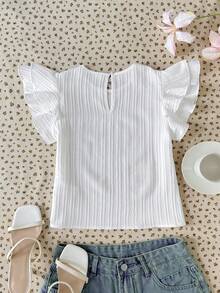 SHEIN 少女休闲插肩袖纹理面料T恤 - 白色 - 查看 2