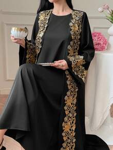 DAZY Women's Elegant Sleeveless Dress With Contrast Lace Patchwork Robe, 2-Piece Set, Spring/Summer - Black - View 8