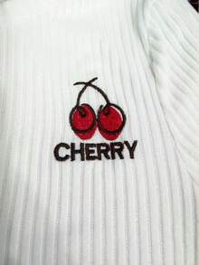 Resyla Women's Embroidered Ribbed Short Sleeve T-Shirt, Spring/Summer Clothing - White - View 3