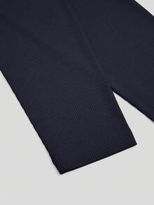 Sweetra 女士蕾丝边立领长袖纯色T恤 女士修身长袖上衣 罗纹长袖上衣 藏青色上衣 亨利领上衣 深蓝色长袖上衣 - 藏蓝色 - 查看 6