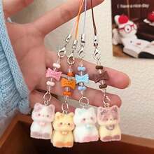 1pc Kawaii 3D Flocked Cat Charm | Girly Phone Strap & Keyring For BFFs - Multicolor - View 7