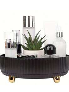 1pc 360° Rotating Makeup Perfume Organizer, 1pc Large Capacity Vanity Storage Tray, Multifunctional Cosmetic Organizer Round Holder With Elegant Design, Women's Day Gift,For Holiday Beach, Bathroom Collection, Bedroom Collection, Large Capacity - Multicolor - View 5