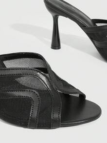 CUCCOO SZL Women's Fashion Mesh & PU Patchwork Comfortable Stiletto Sandals, Suitable For Office Wear, Autumn/Winter Spring Shoes Prom Heels Summer Shoes - Black - View 11