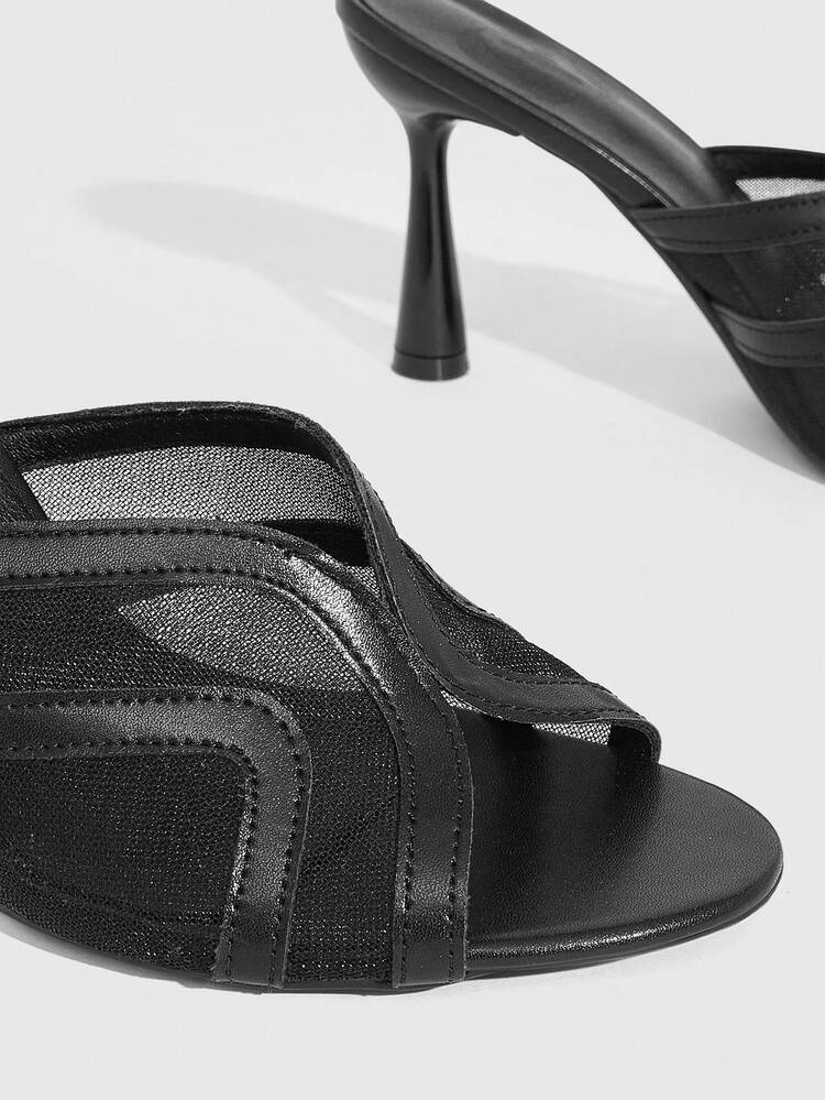 CUCCOO SZL Women's Fashion Mesh & PU Patchwork Comfortable Stiletto Sandals, Suitable For Office Wear, Autumn/Winter Spring Shoes Prom Heels