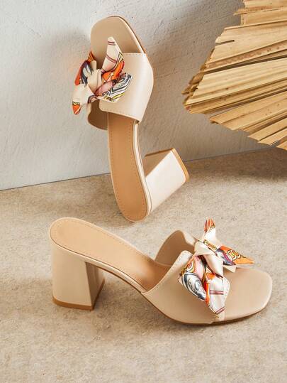 SHUZIA Women's Minimalist Fashion Comfy Ribbon Decor Round Toe Block Heel Sandals