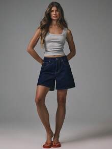 MUSERA Mid Thigh Mom Denim Shorts Basics Autumn  Fall Cute Streetwear Going Out Casual Core Denim Spring Summer - Navy Blue - View 2