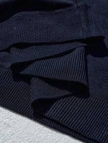 Manfinity CityGents Men's Half-Zip Raglan Short Sleeve Casual Loose Knit Sweater - Navy Blue - View 7