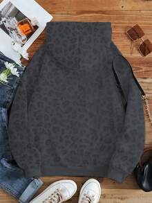 INAWLY 女式豹纹抽绳连帽运动衫，休闲长袖运动衫，毕业，教师，返校套头衫秋季 - 灰色 - 查看 2