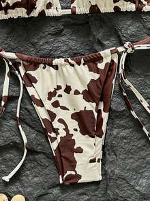 Swim Vcay Women's Sexy Backless Cow Print Halter Neck Bikini Set, Beach Vacation Style - Multicolor - View 4