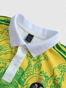 ROMWE MEN Prep Áo polo nam in họa tiết đường phố, thích hợp mặc hàng ngày, mùa xuân/hè. - Màu vàng - Xem 5