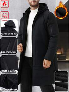 Manfinity Homme Thermal Lined Thick Long Padded Coat For Plus Size Men,Daily Leisure, Weekend Trips, Outdoor Activities, Travel Expeditions, Relaxed Work Environments Or Semi-Formal Occasions, Boyfriend/Husband Gift, Anniversary /Birthday Gift Party Summer Vacation Holiday New Years Wedding Valentine's Day,Black Long Coat Men Long Coat Men Winter Coat Men Outerwear Men Long Jacket Plus Size Men Winter Clothes - Black - View 3