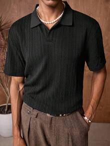 AKNOTIC Business Casual 男士撞色拼接领半开襟短袖休闲衬衫,夏季送给老公男友的简约时尚通勤短袖T恤,休闲纯色短袖Polo衫,男士约翰尼领纹理Polo衫,华夫格针织短袖衬衫,休闲纯色无扣Polo衫,男士夏季针织套头衫,男士短袖Polo衫,休闲纯色纹理华夫格针织约翰尼领套头衫夏季T恤,Old Money男士针织衬衫,男士纽扣针织Polo衫V领卫衣 - 黑色 - 查看 3