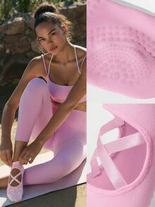 GLOWMODE 3双防滑绑带无缝趾部结构踝部瑜伽普拉提黑色袜子 - Pink Leopard Pattern - 查看 8